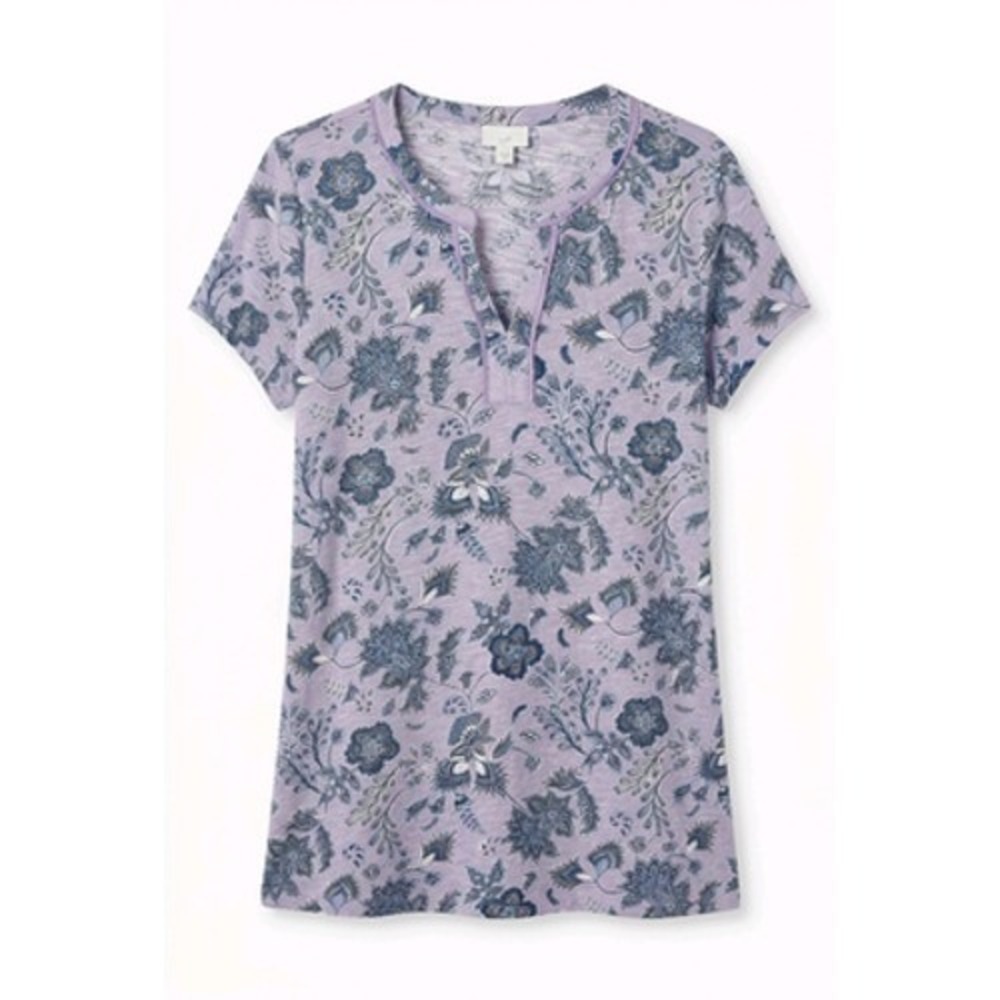 J Jill Shirt Women XL Purple Floral Split Neck Tunic Tee Casual Whimsy Comfort